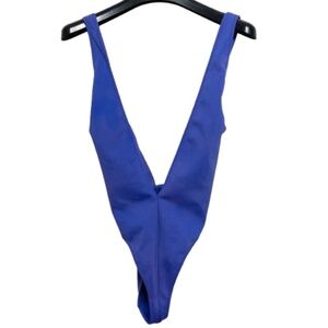 Blue Deep V-Neck One-Piece Swimsuit/Bodysuit - Size Small - Excellent Condition
